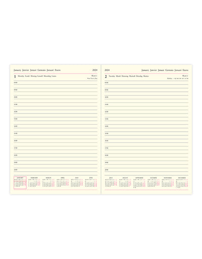Lecassa A5 Day to a Page Diary with Appointments 2024 - Multilanguage#colour_brown