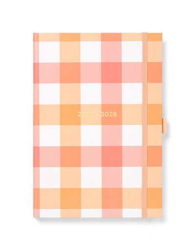 Letts Gingham A5 Week to View Diary 2025-2026 - Multilanguage 26-031930 #colour_coral