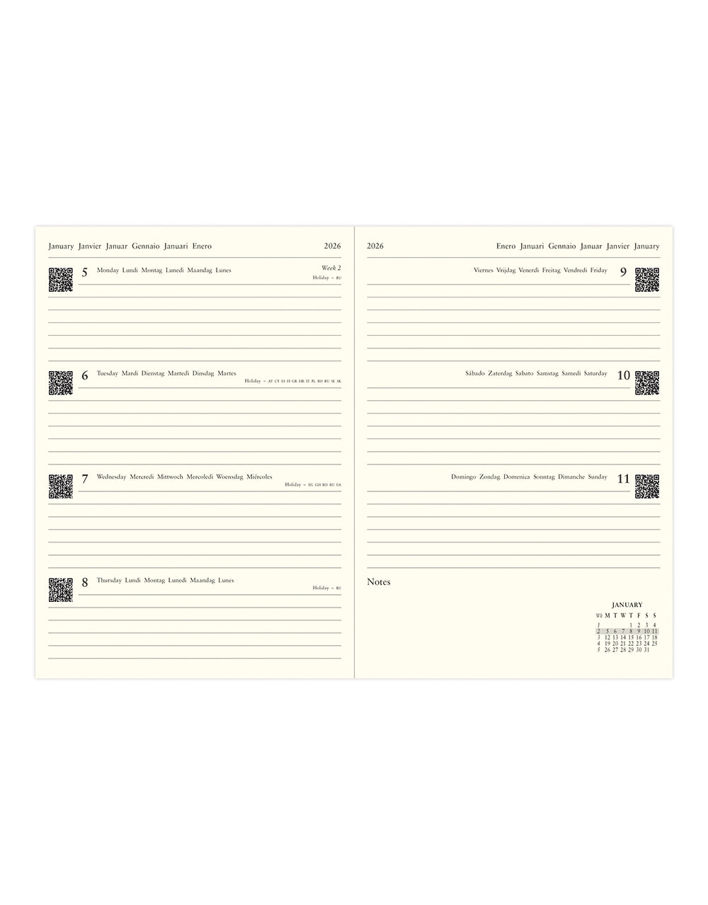 Letts of London Lecassa A5 Week to View Diary 2026 - Multilanguage Black 26-080413 #colour_black