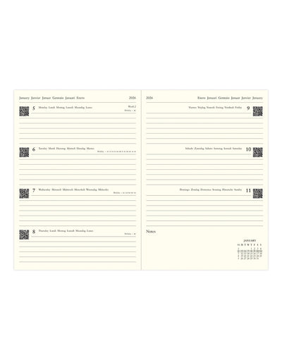 Letts of London Lecassa A5 Week to View Diary 2026 - Multilanguage Black 26-080413 #colour_black
