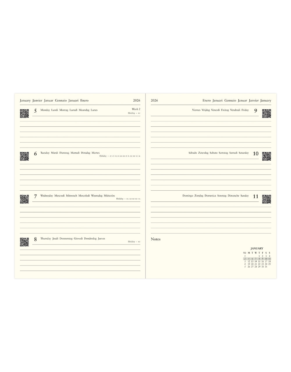 Letts of London Lecassa A4 Week to View Diary 2026 - Multilanguage Brown 26-080421 #colour_brown