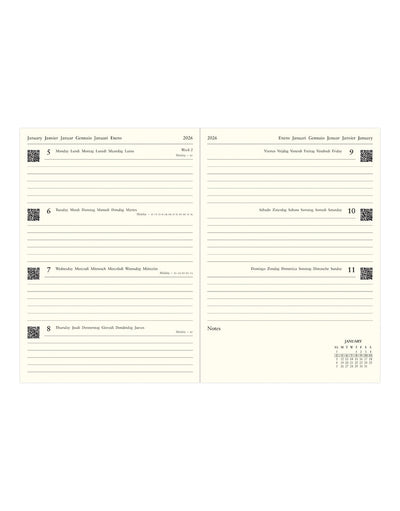 Letts of London Lecassa A4 Week to View Diary 2026 - Multilanguage Brown 26-080421 #colour_brown