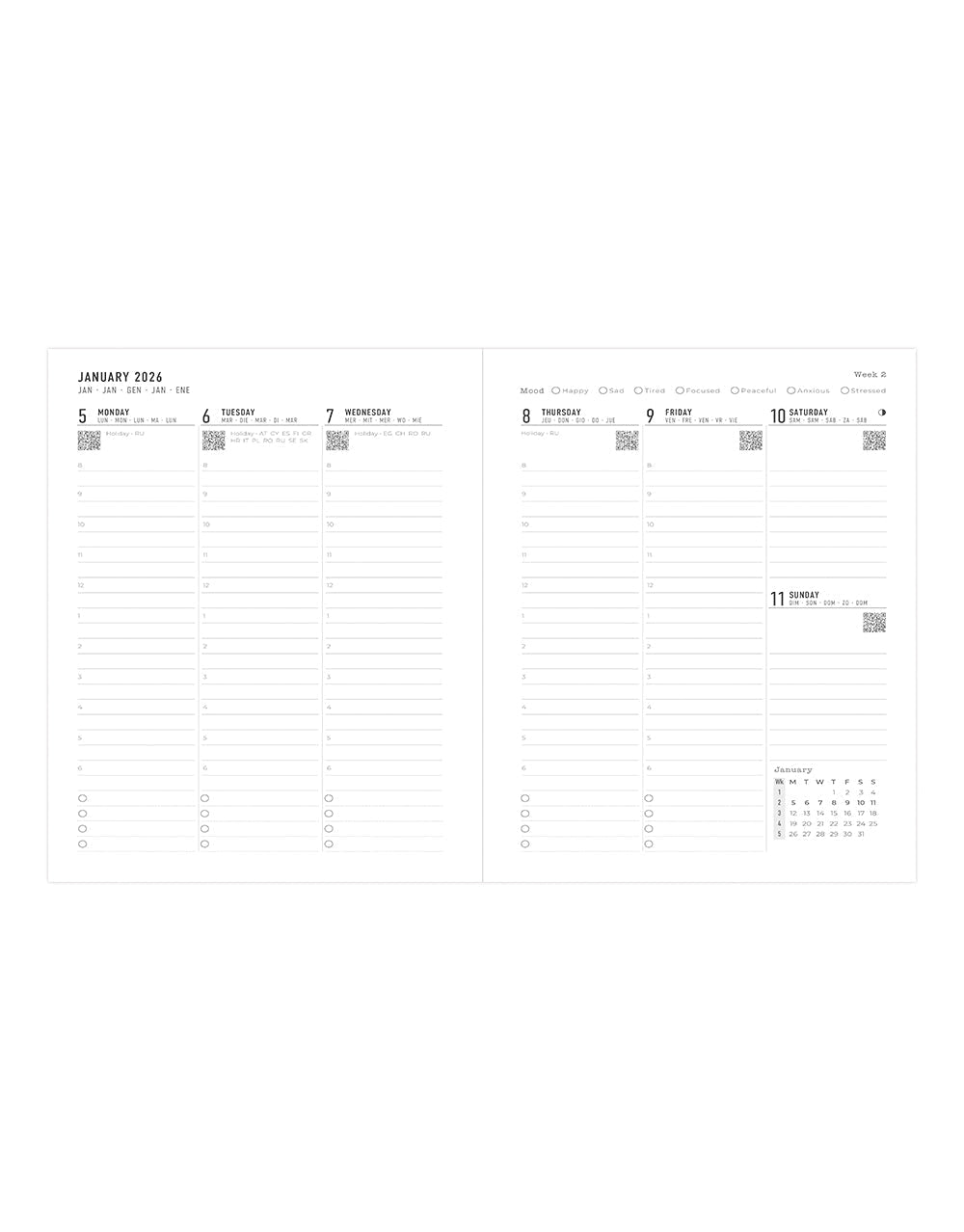 Letts of London Milano Quarto Vertical Week to View Diary with Appointments 2026 - Multilanguage Black 26-080561 #colour_black