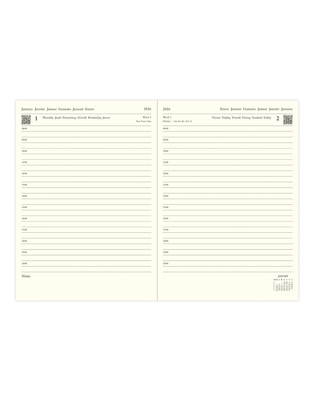 Letts of London Lecassa A6+ Day to a Page Diary with Appointments 2026 - Multilanguage British Racing Green 26-081742 #colour_british-racing-green