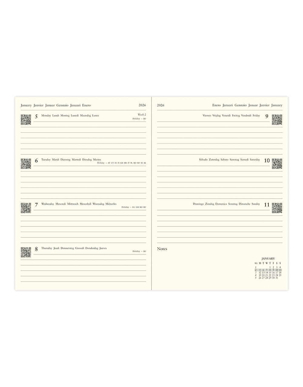 Letts of London Lecassa A6+ Week to View Diary 2026 - Multilanguage Navy 26-081748 #colour_navy