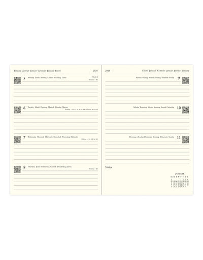 Letts of London Lecassa A6+ Week to View Diary 2026 - Multilanguage British Racing Green 26-081749 #colour_british-racing-green