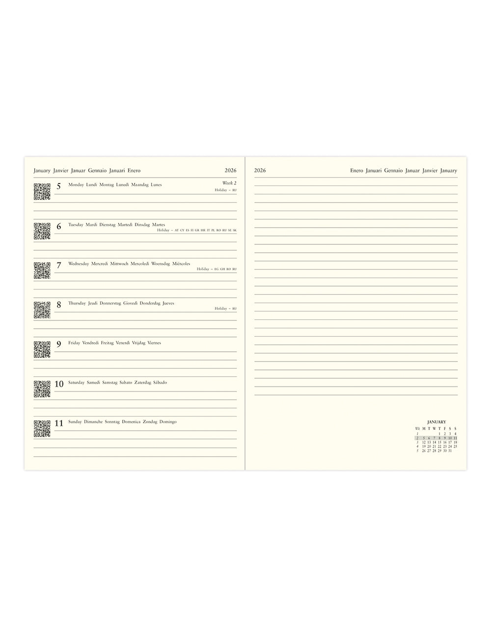Letts of London Edge A6 Week to View Diary with Notes 2026 Grey Grid 26-082340 #colour_grey-grid