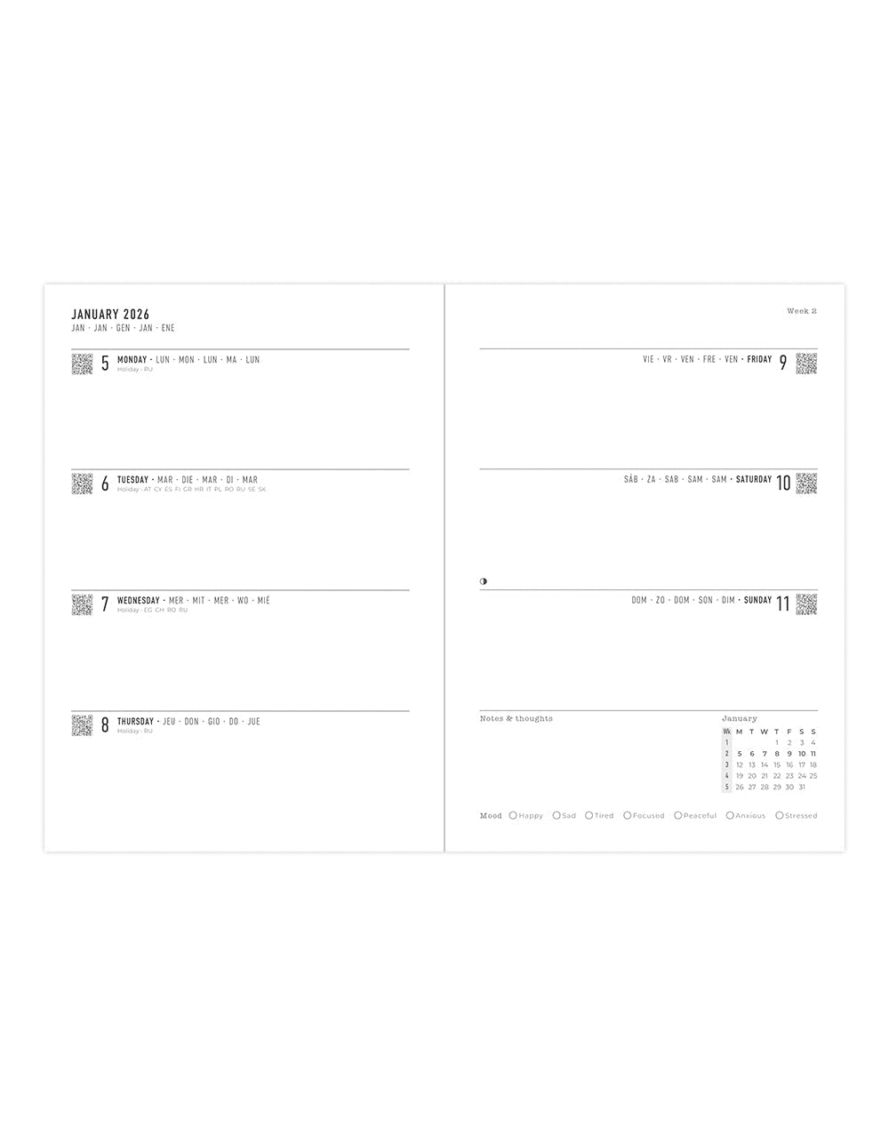 Letts of London Morocco A5 Week to View Diary 2026 - Multilanguage Blue 26-082495 #colour_blue
