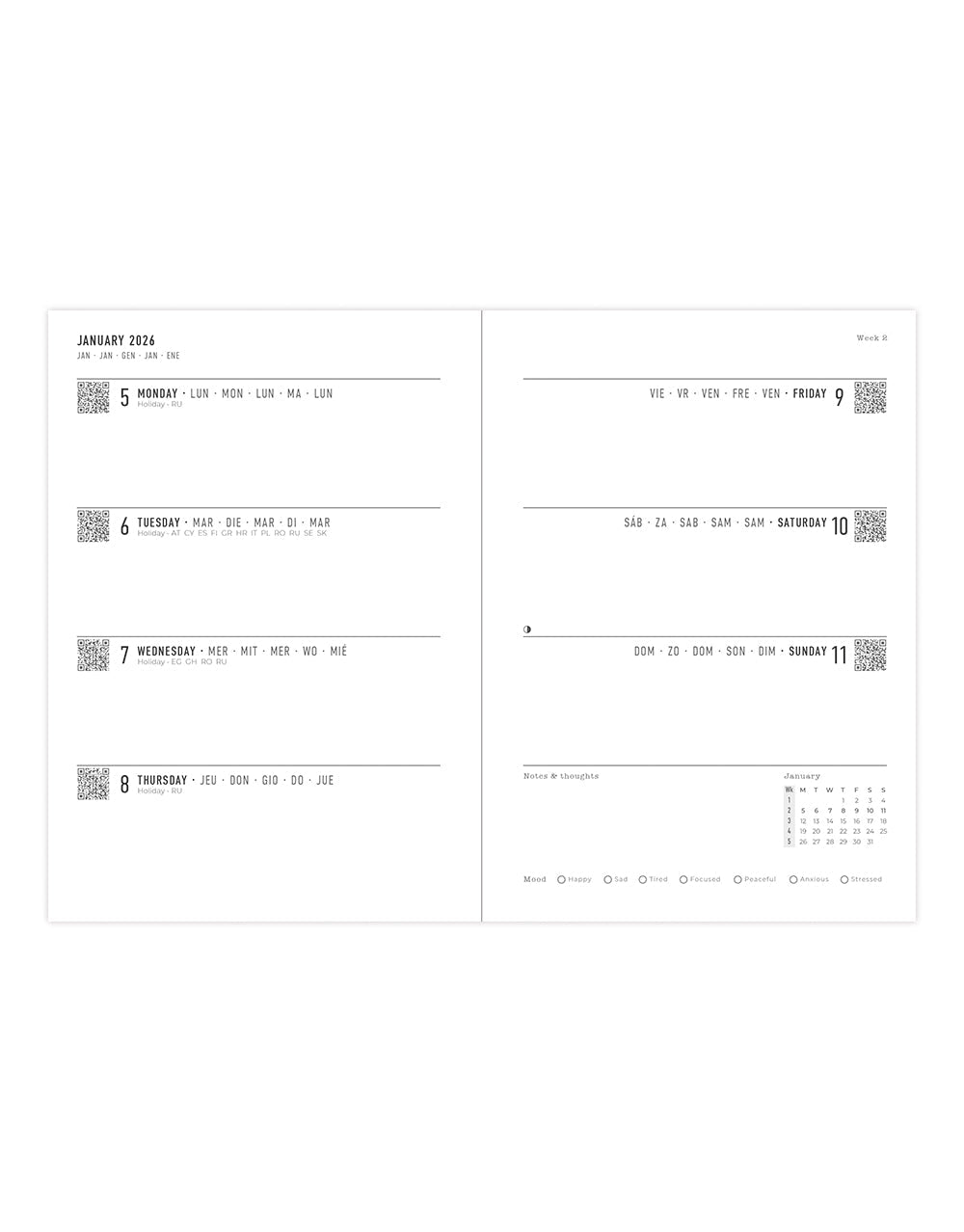 Letts of London Morocco A6 Week to View Diary 2026 - Multilanguage Pink 26-082496 #colour_pink