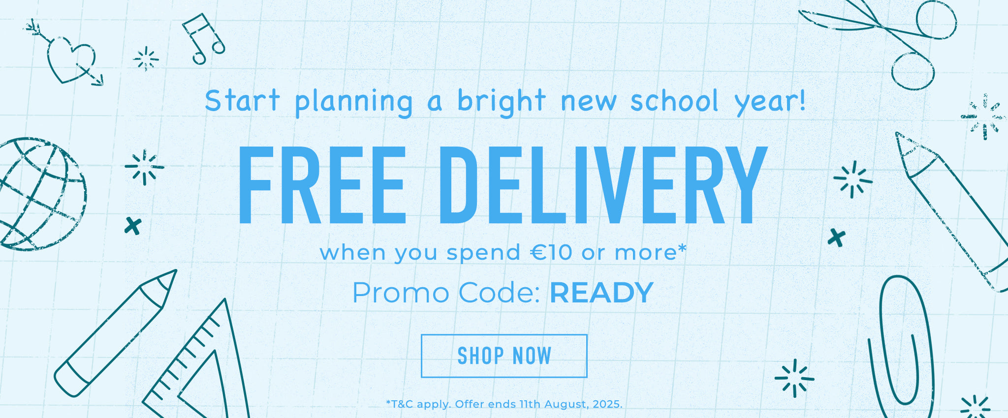 Free standard delivery on all orders to Europe when you spend £10 or more. Use code: READY.