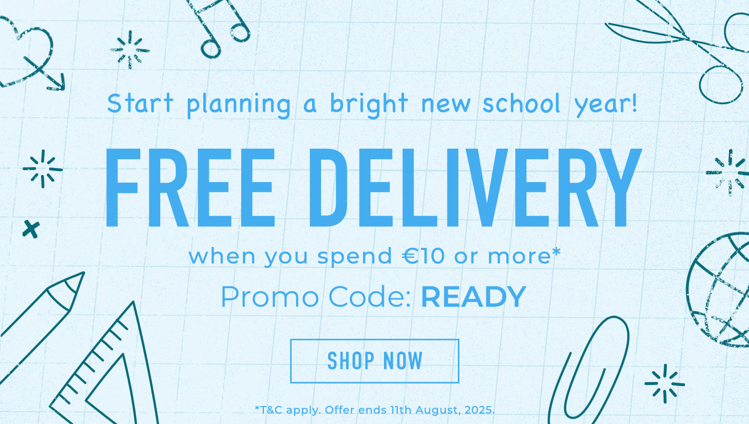 Free standard delivery on all orders to Europe when you spend £10 or more. Use code: READY.