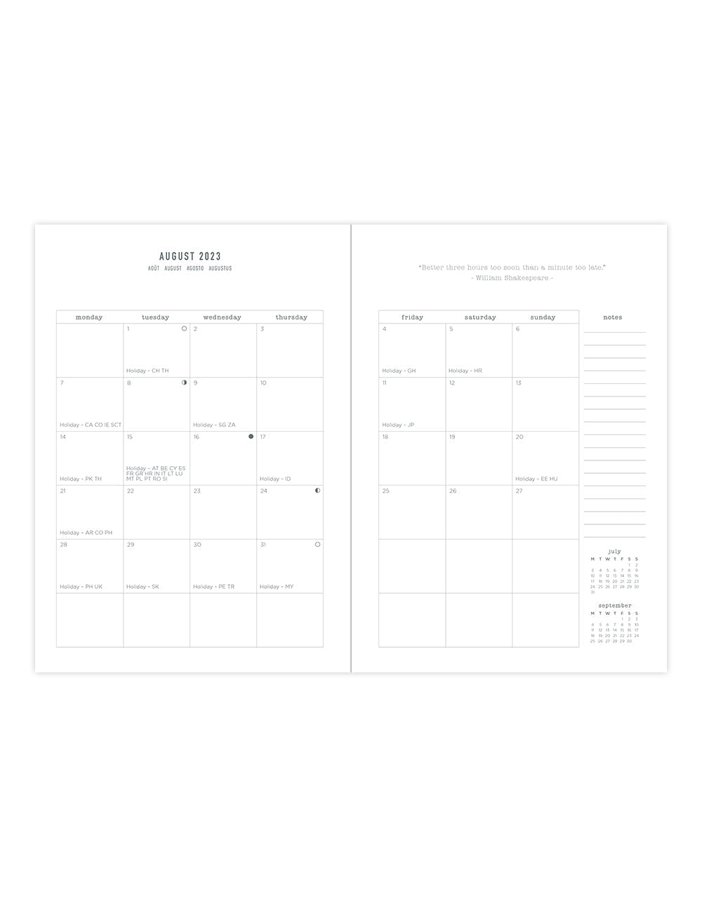 Zodiac A5 Week to View Diary 2023-2024 - Multilanguage - Midnight - Letts of London#colour_midnight