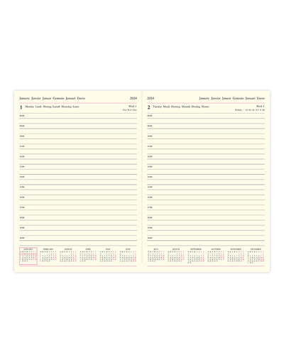 Lecassa A4 Day to a Page Diary with Appointments 2024 - Multilanguage#colour_brown