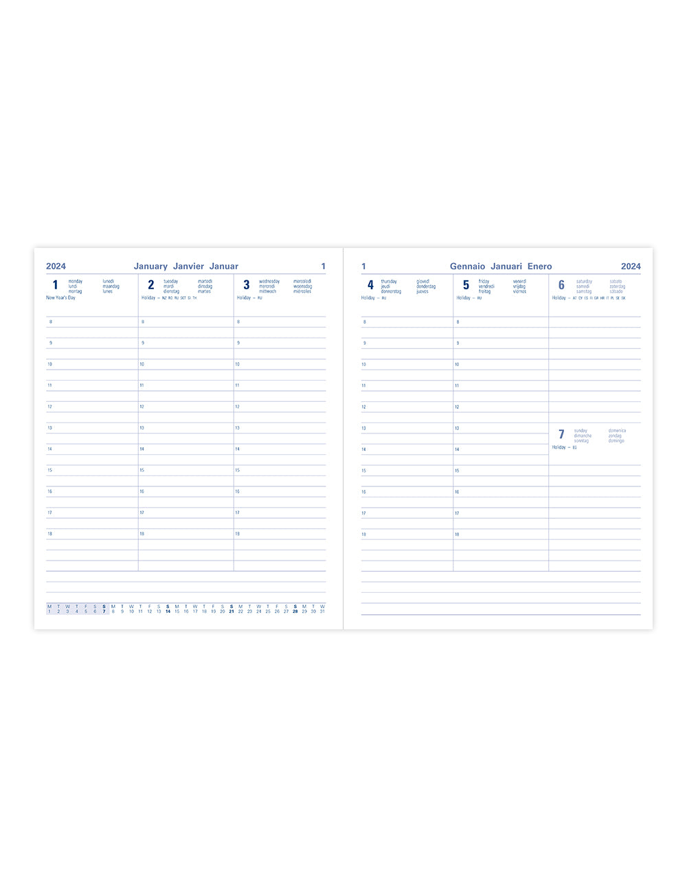 Milano Quarto Vertical Week to View Diary with Appointments 2024 - Multilanguage#colour_blue