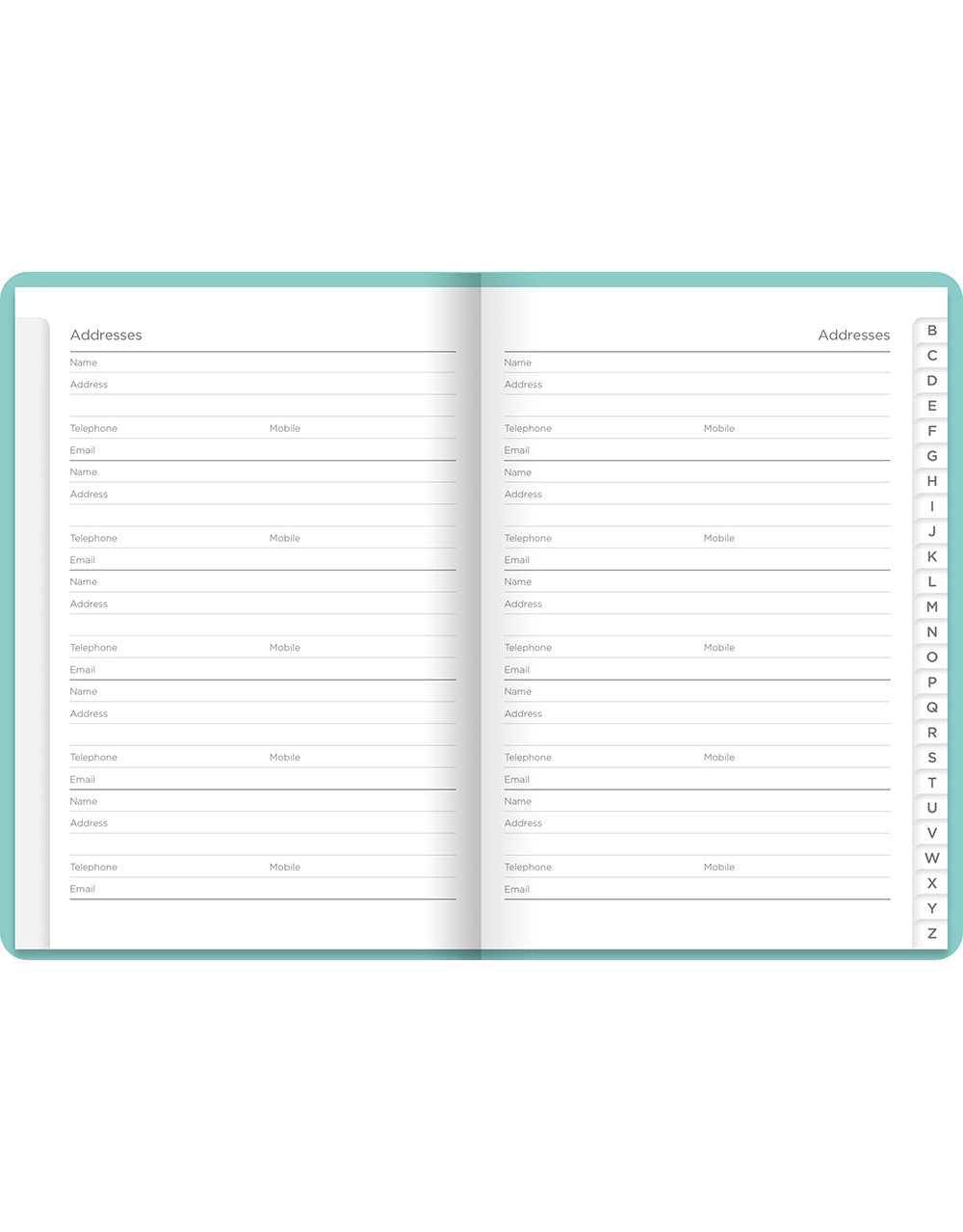 Dazzle A6 Address Book Turquoise - Inside#colour_turquoise