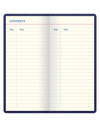 Legacy Slim Pocket Travel Journal Blue Contents Pages#colour_blue