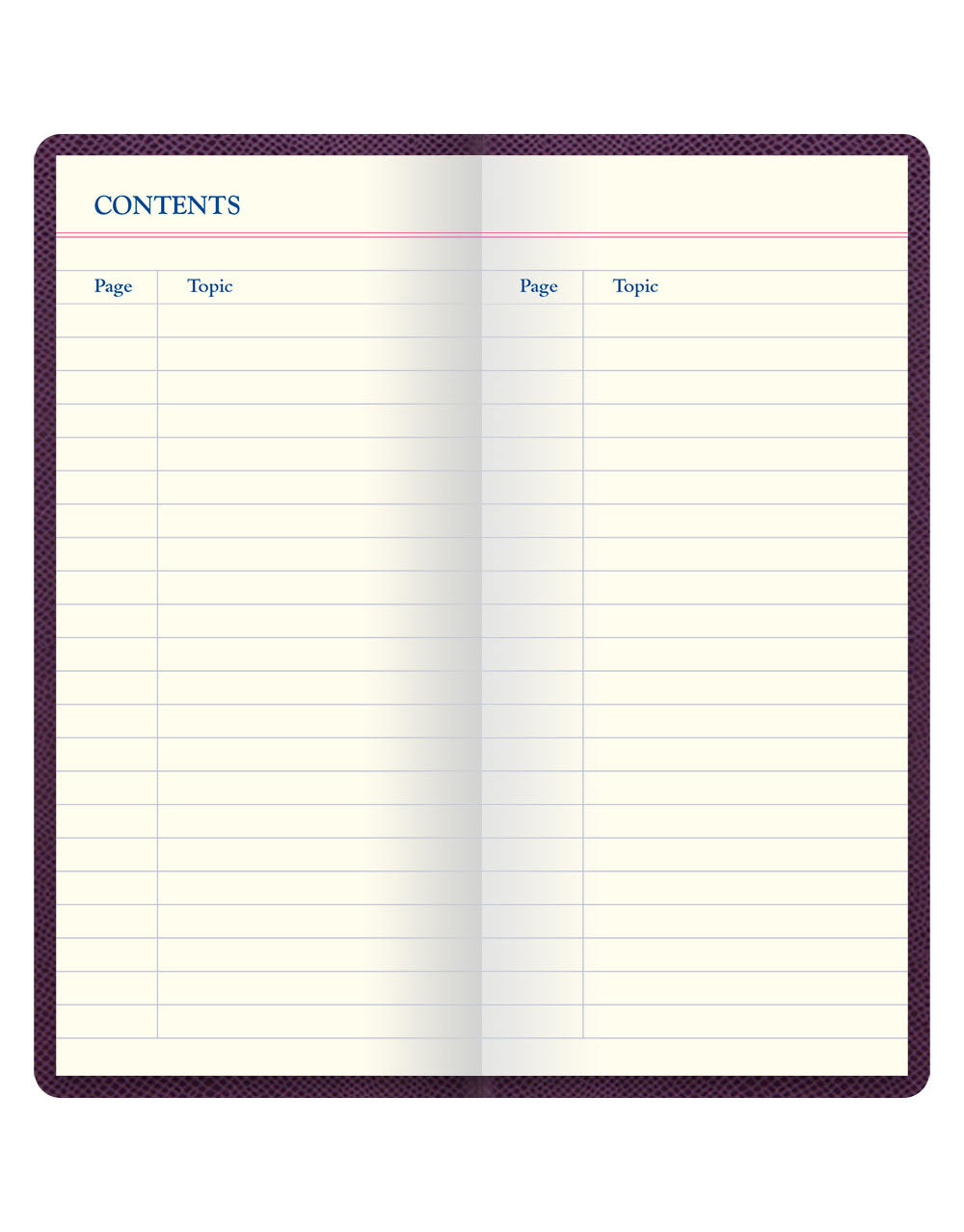 Legacy Slim Pocket Travel Journal Purple Contents Pages#colour_purple